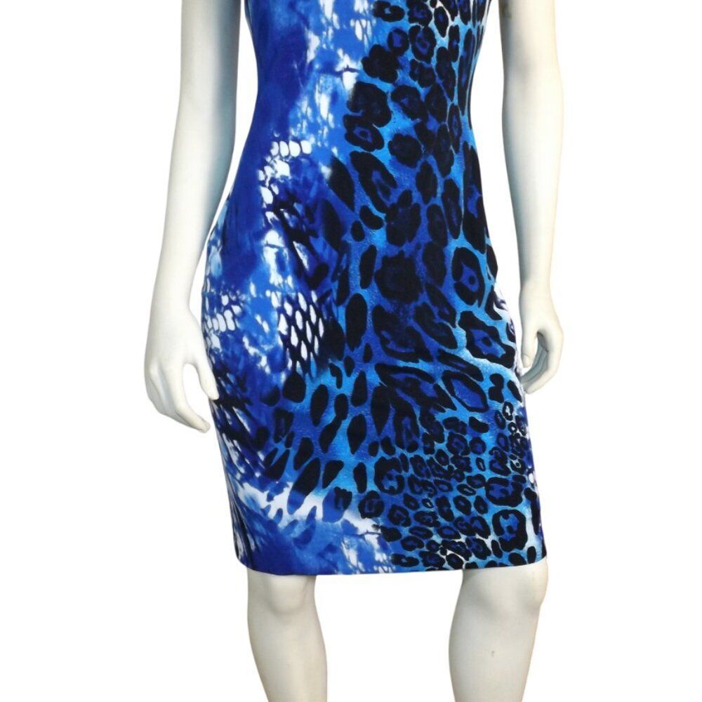 CACHE Dress, 6, Blue Leopard, Bodycon/Stretch, Drop shoulder, Colorful, Ring - Picture 7 of 10